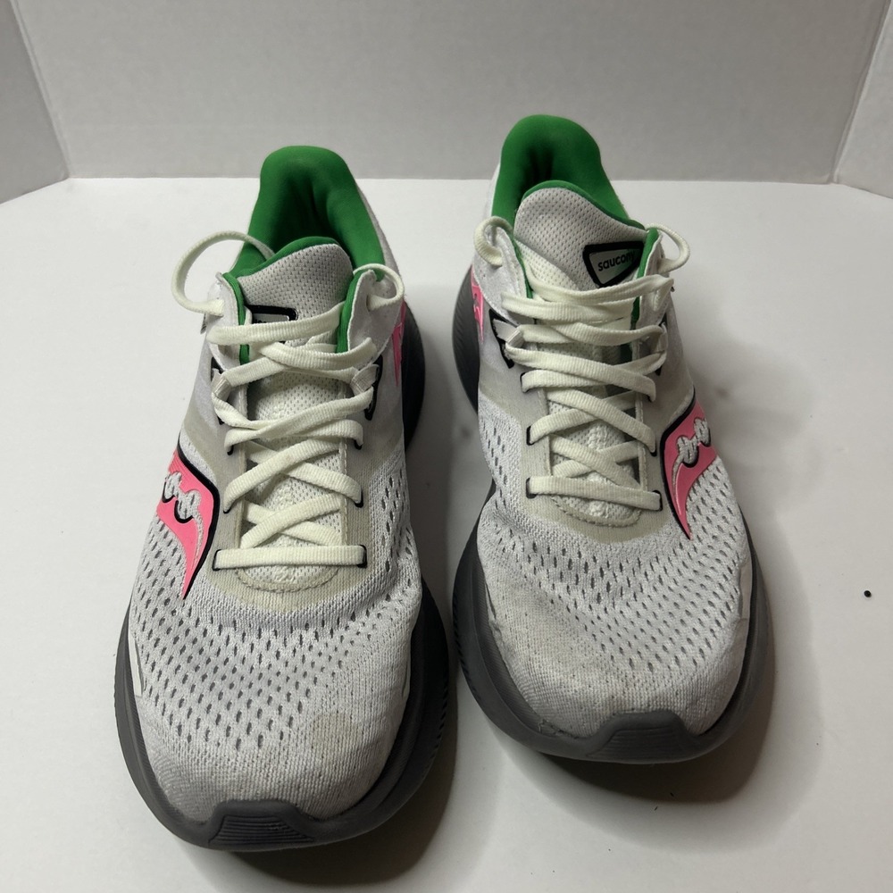 Saucony Ride 16 Running Shoes Women's 10 Grey Pink Green PWRRUN Sneakers